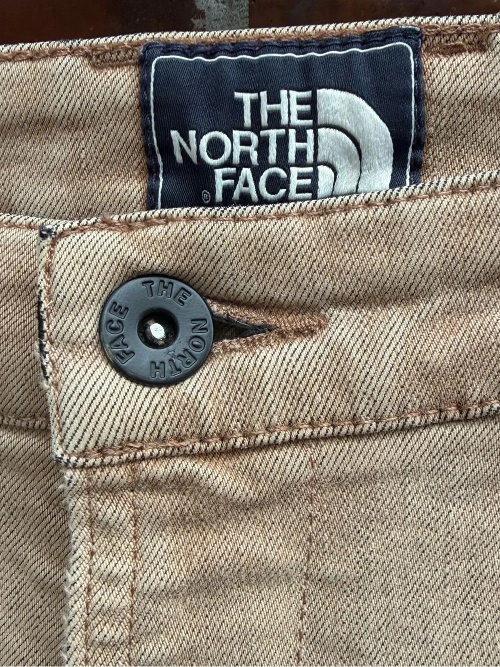 The North Face Mens 38x 31 Khaki Straight Leg Denim Hiking Work Pants Jeans P4